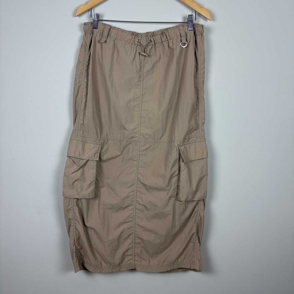 Love Tree Parachute Cargo Skirt Womens Medium Khaki‎ Maxi Nylon Grunge Sporty M
